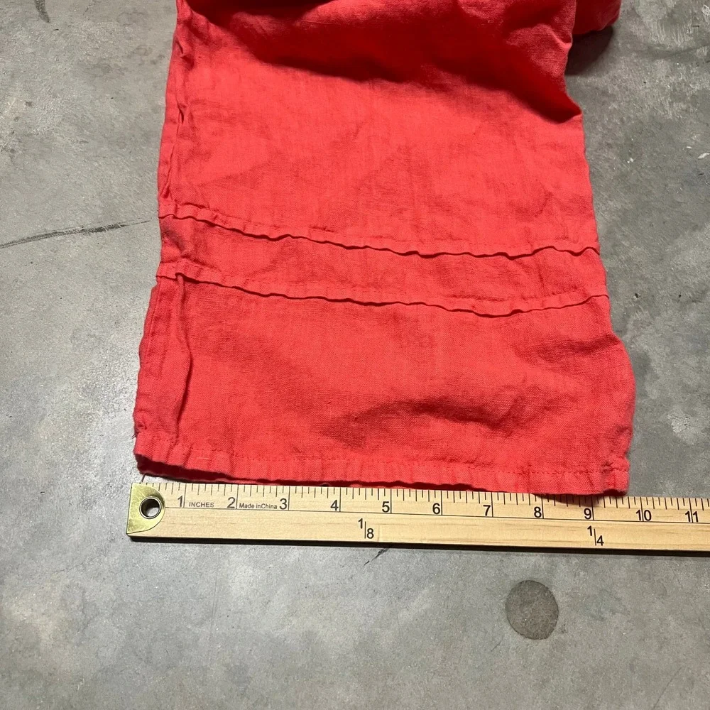 Bryn Walker Womens Medium Coral Red 100% Linen Wide Leg Elastic Waist Pants USA